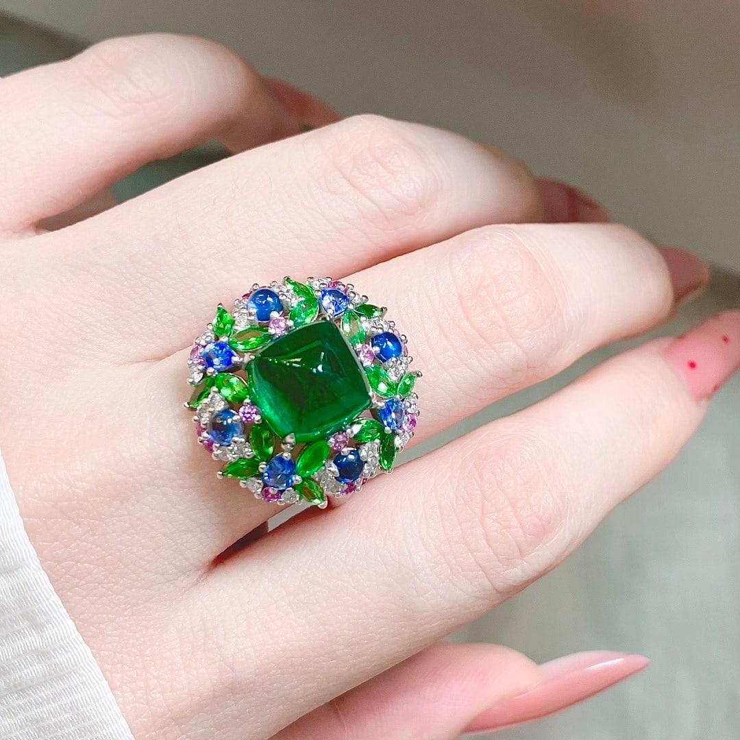 14k Gold 4.93 Ctw Vivid Green Natural Emerald & Diamond Ring - 5