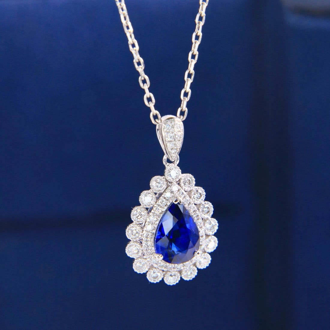 14k Gold 1.44 Ctw Natural Sapphire & Diamond Pendant( Without Chain ) - 4