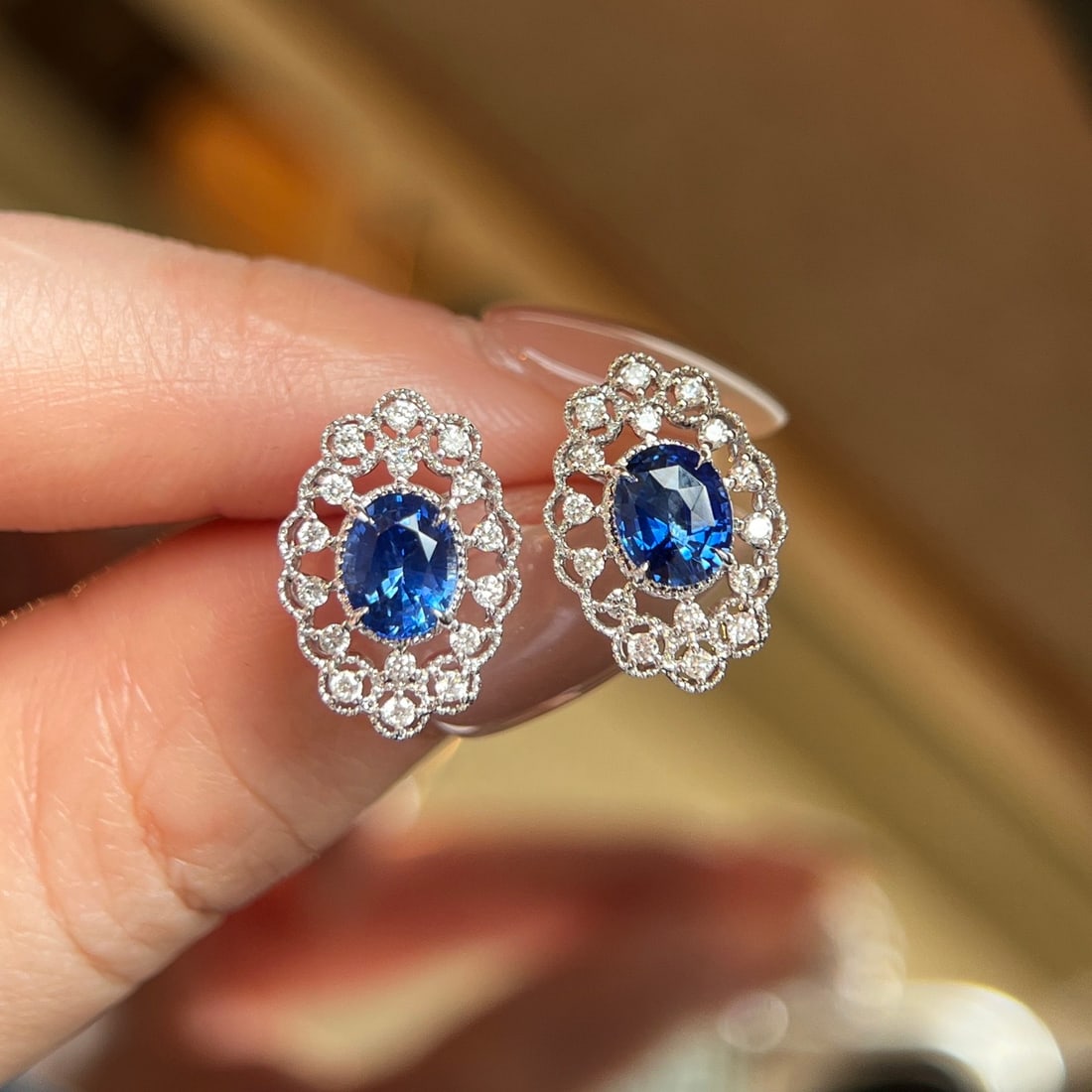 14k Gold 2.07 Ctw Natural Sapphire & Diamond Earrings (1 of 5)