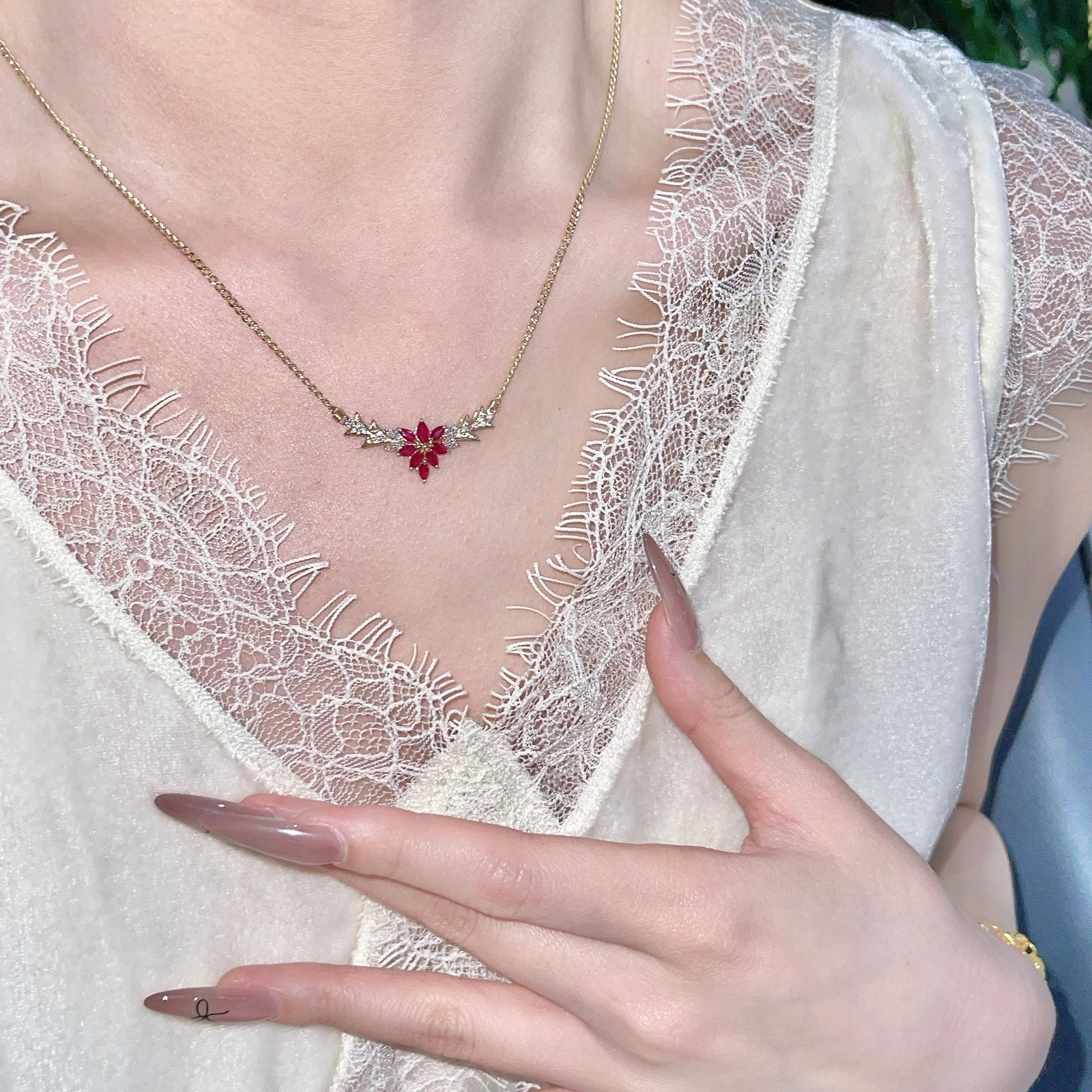 14k Gold 0.78 Ct Natural Ruby & Diamond Necklace - 4