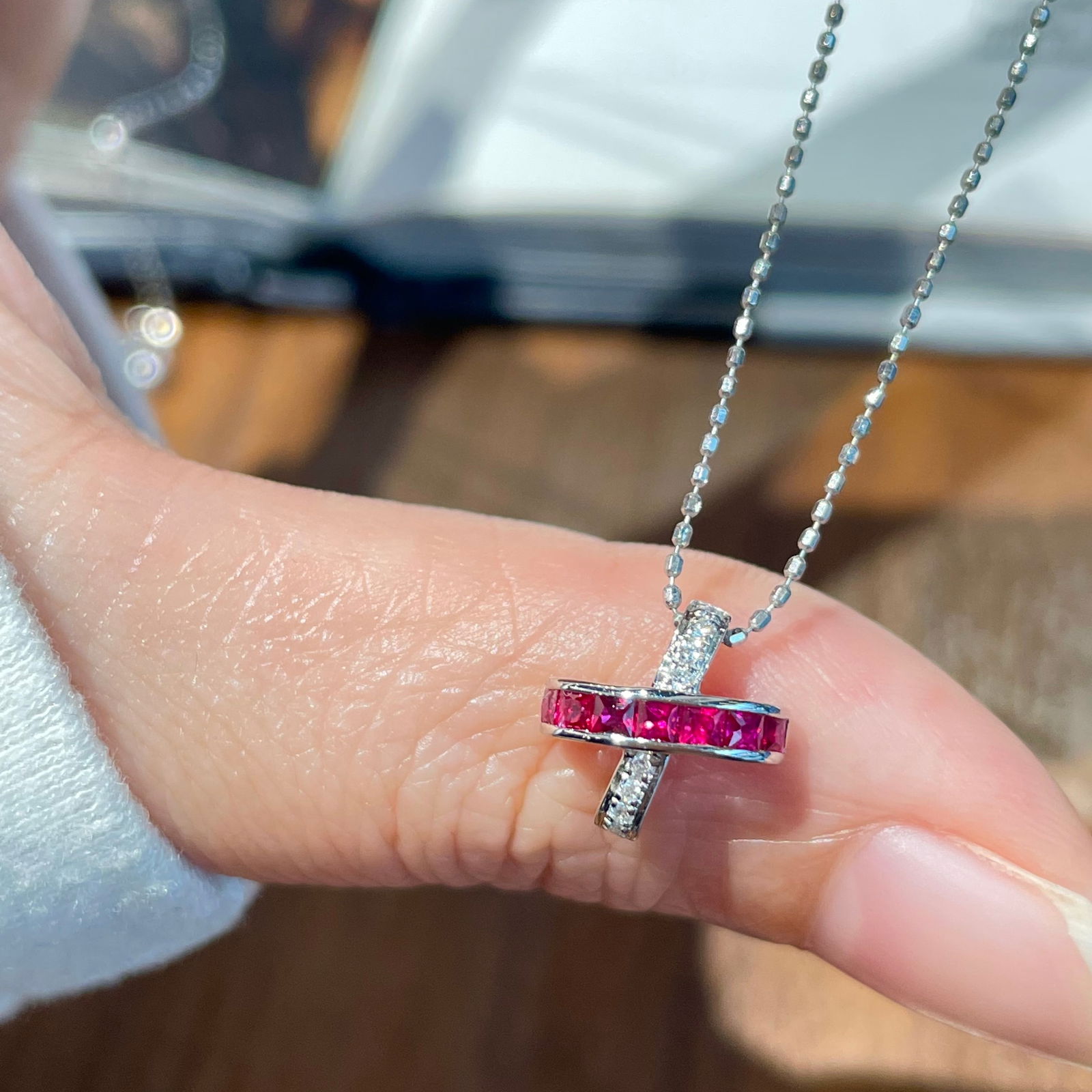 14k Gold 0.25 Ct Natural Ruby & Diamond Pendant( Without Chain ) - 4