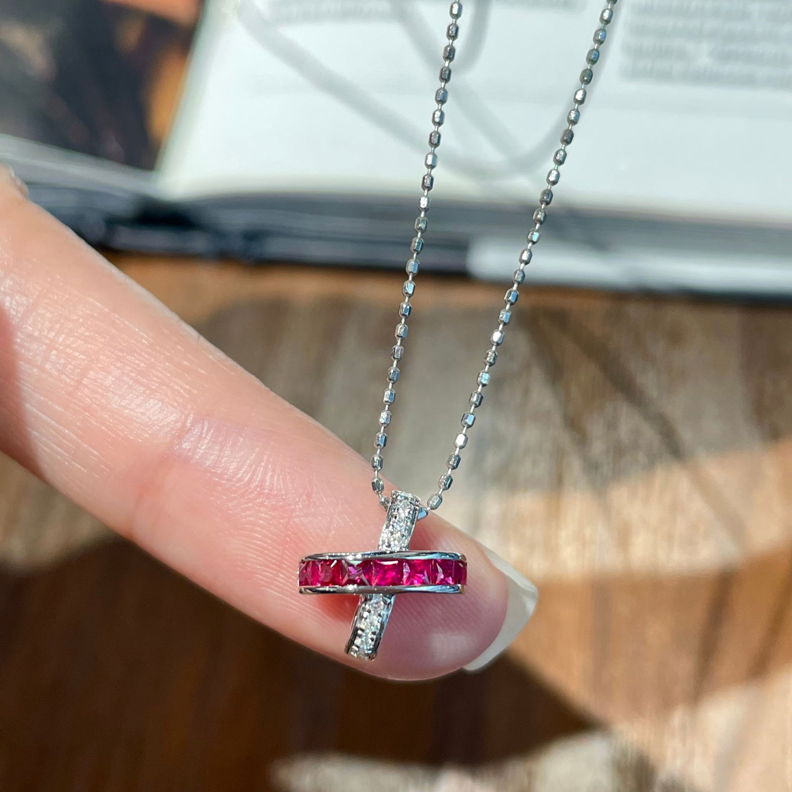 14k Gold 0.25 Ct Natural Ruby & Diamond Pendant( Without Chain ) - 6