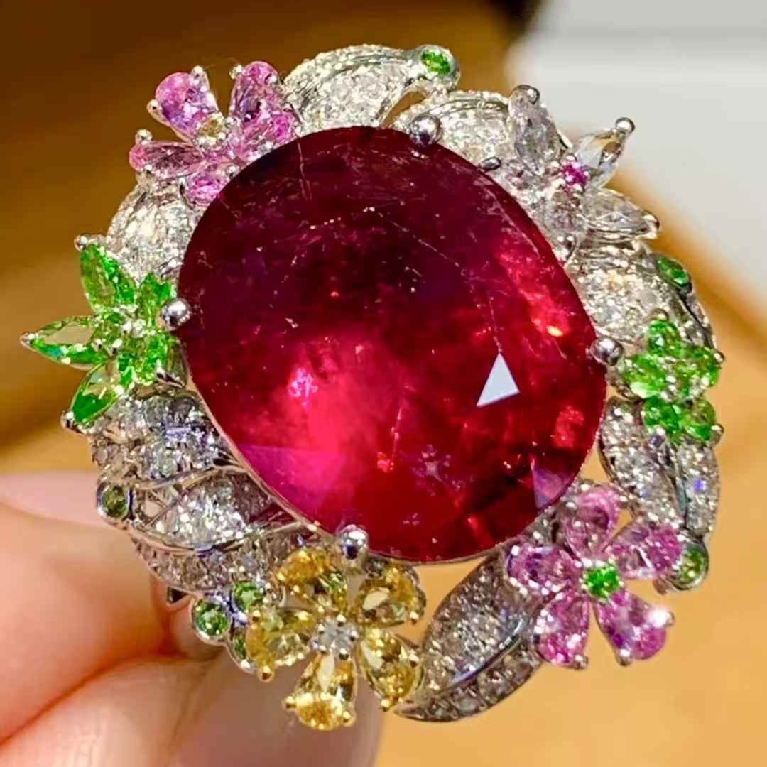 14k Gold 5.2 Ct Natural Tourmaline & Diamond Ring - 3