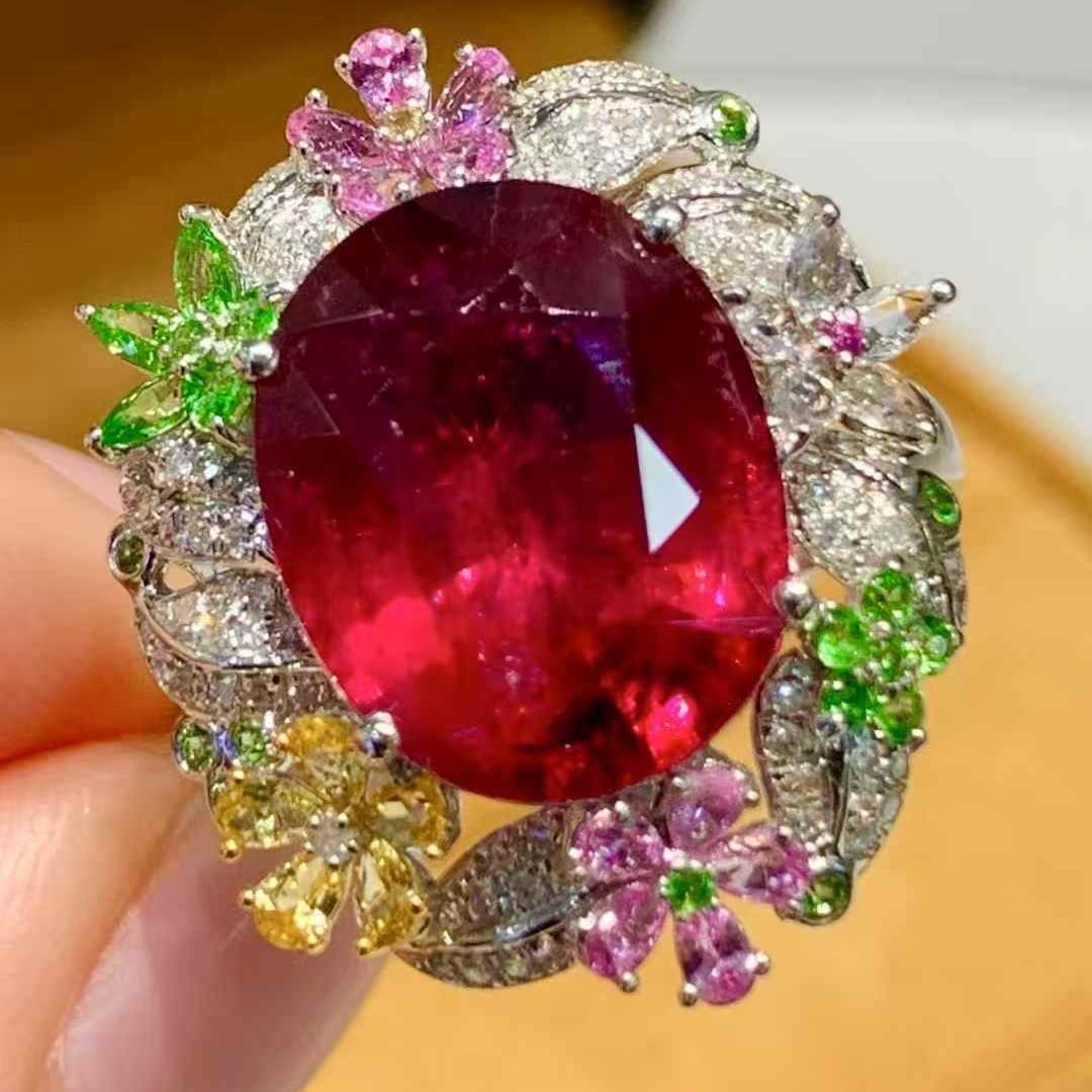 14k Gold 5.2 Ct Natural Tourmaline & Diamond Ring - 5