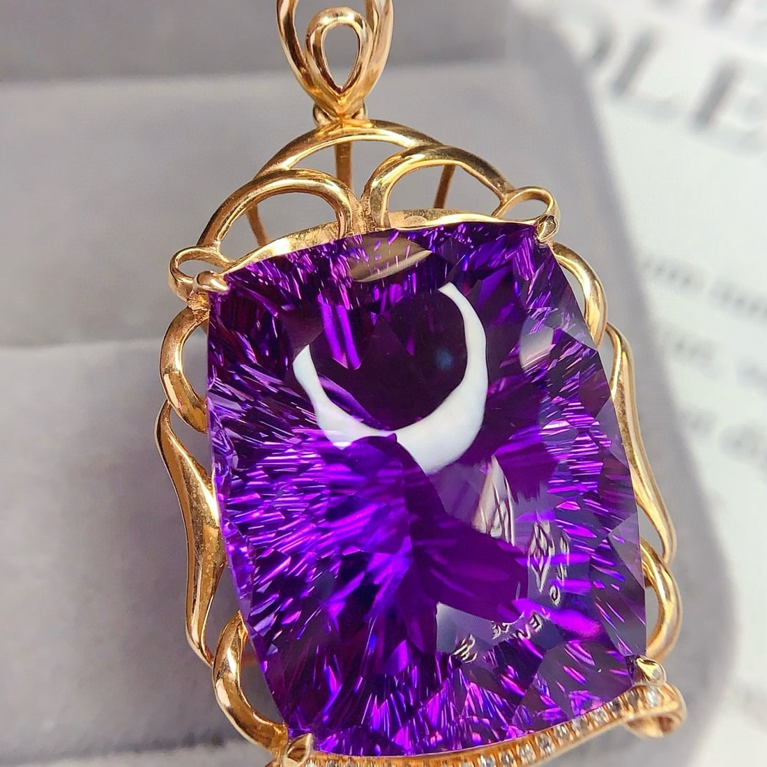14k Gold 45.3 Ct Natural Amethyst & Diamond Pendant( Without Chain ) - 3