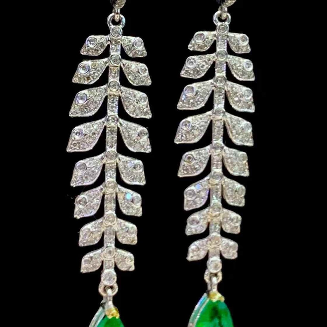 14k Gold 1.85 Ct Vivid Green Natural Emerald & Diamond Earrings - 2