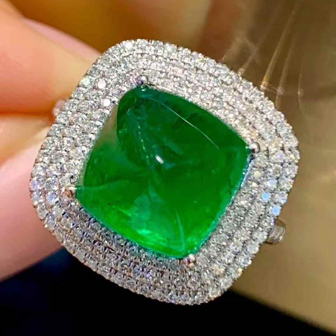 14k Gold 5.43 Ct Vivid Green Natural Emerald & Diamond Ring - 5