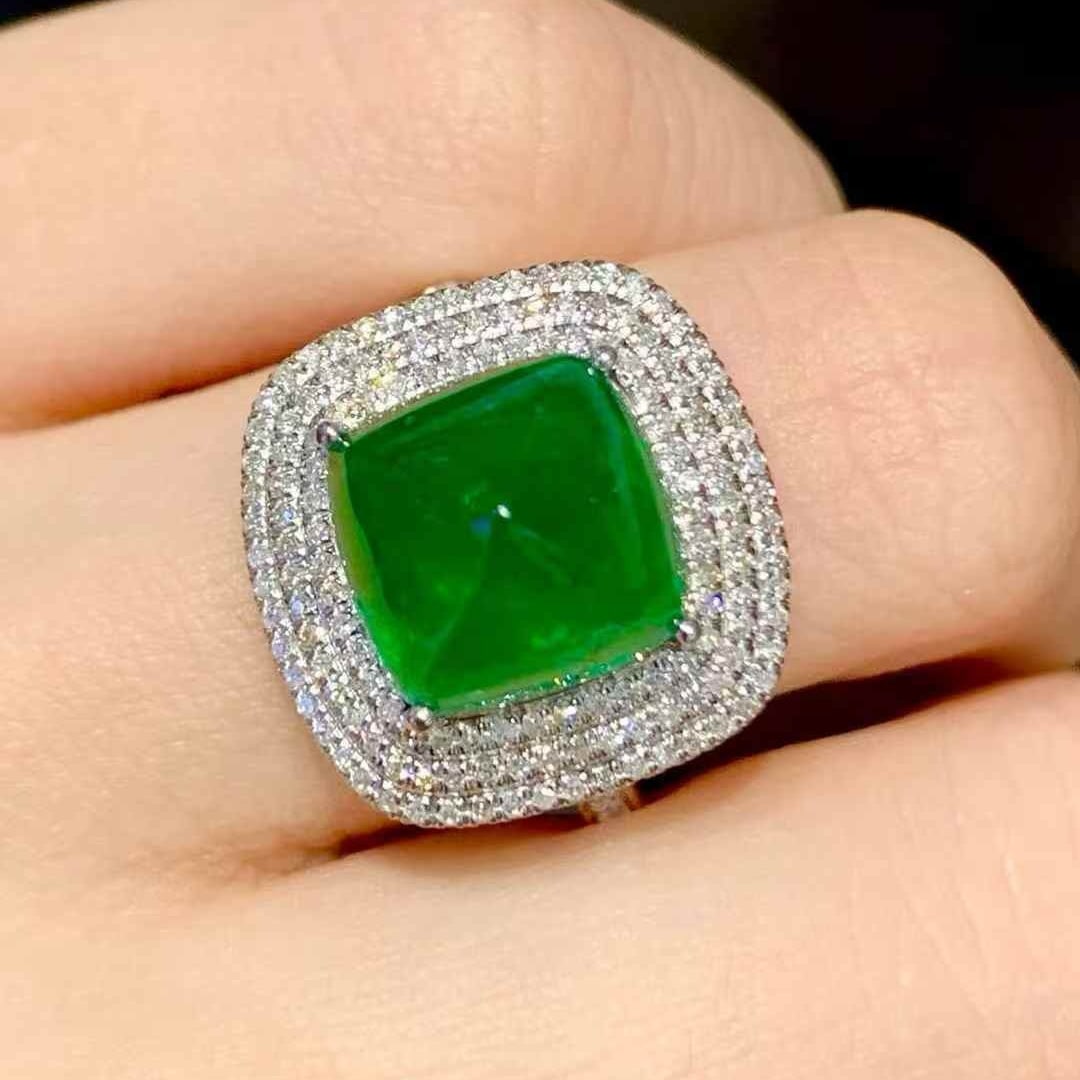 14k Gold 5.43 Ct Vivid Green Natural Emerald & Diamond Ring - 6