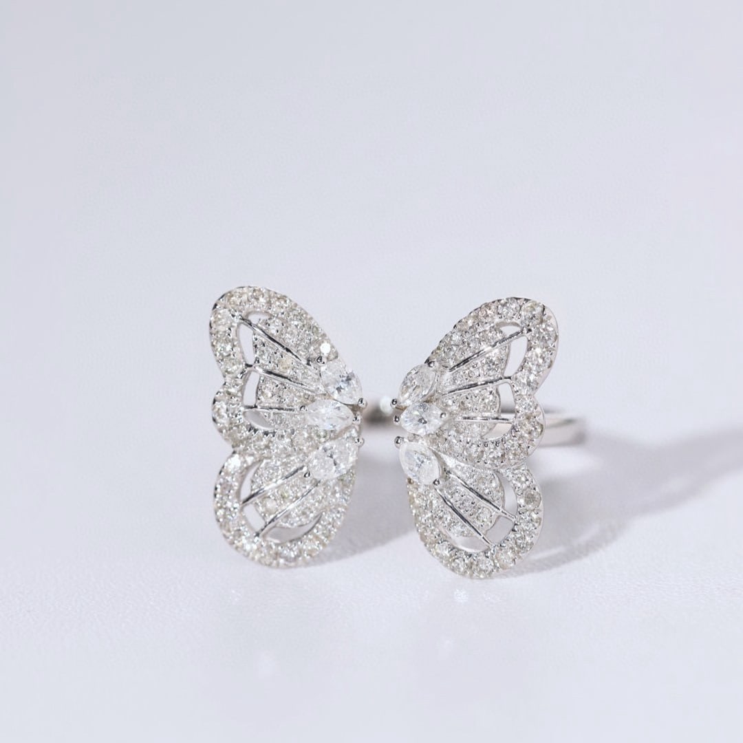 14k Gold 0.9 Ct Natural H Diamond & Butterfly Ring - 7