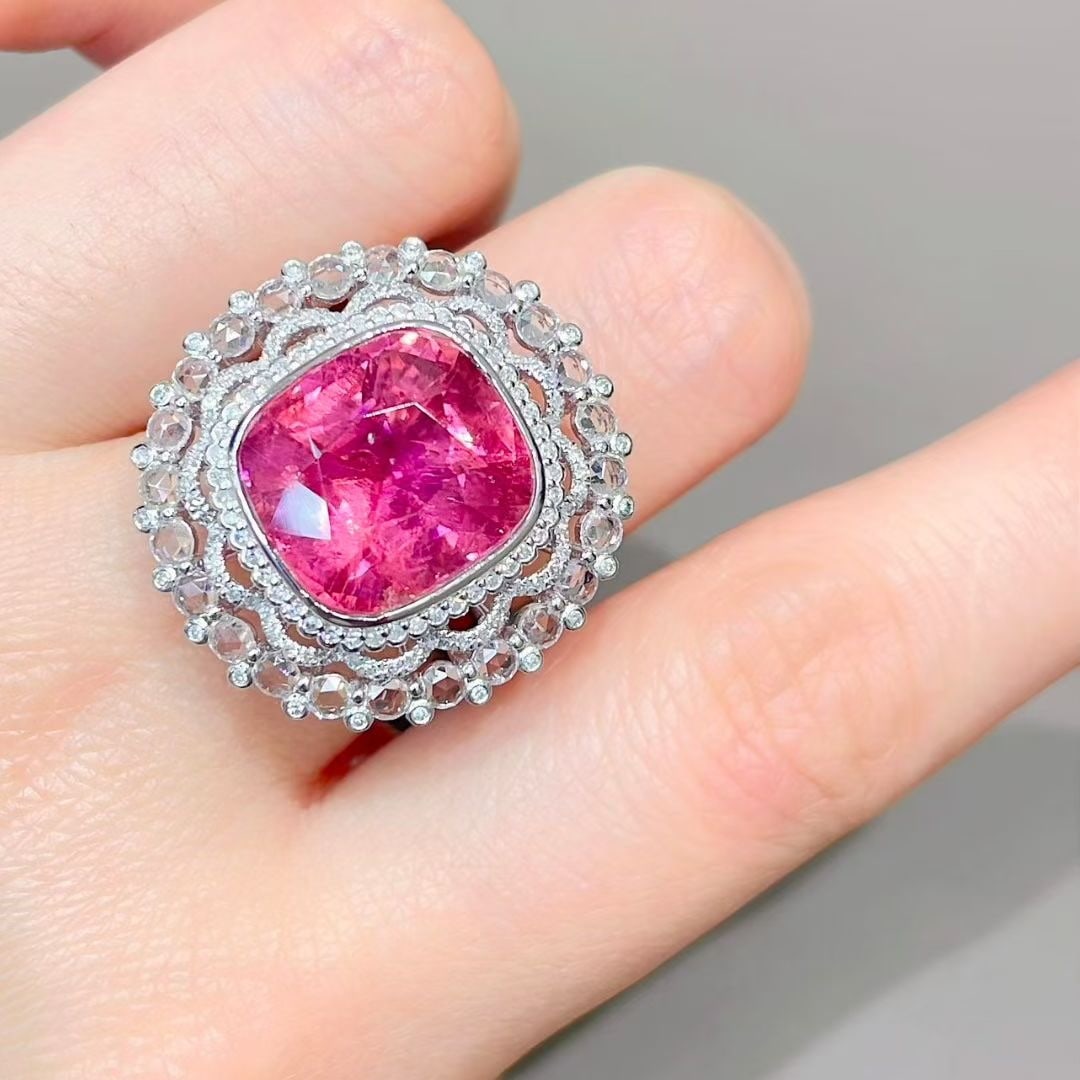 14k Gold 9.09 Ctw Natural Tourmaline & Diamond Ring - 2