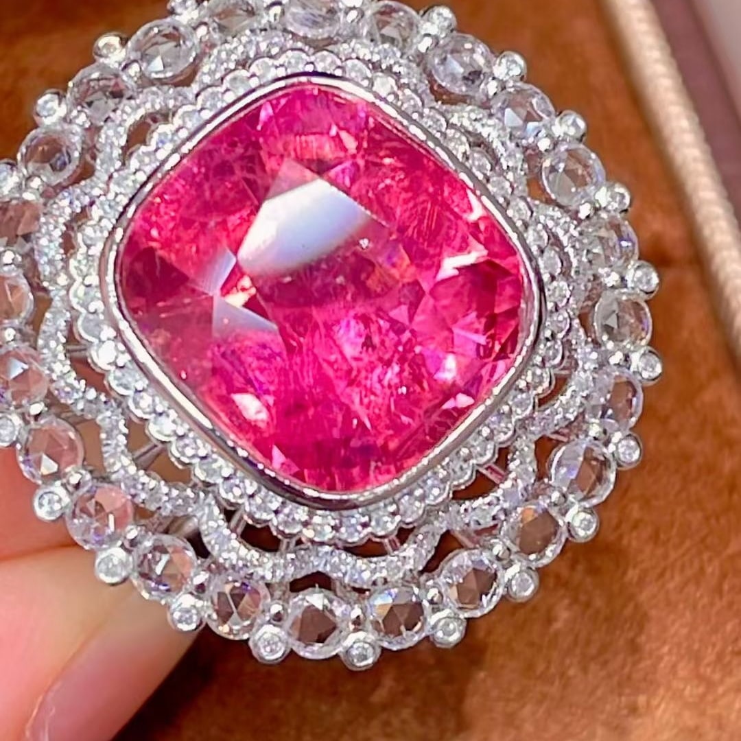 14k Gold 9.09 Ctw Natural Tourmaline & Diamond Ring - 3