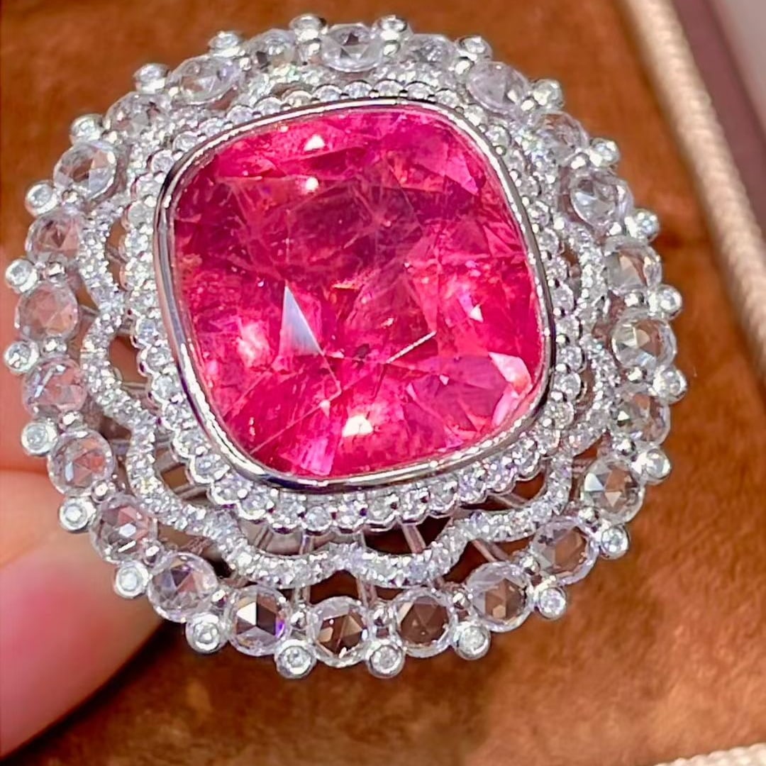 14k Gold 9.09 Ctw Natural Tourmaline & Diamond Ring - 6