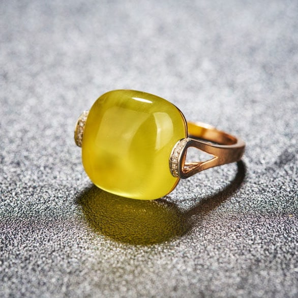 14k Gold 17.1 Ct Natural Prehnite & Diamond Ring - 2