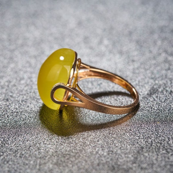 14k Gold 17.1 Ct Natural Prehnite & Diamond Ring - 3