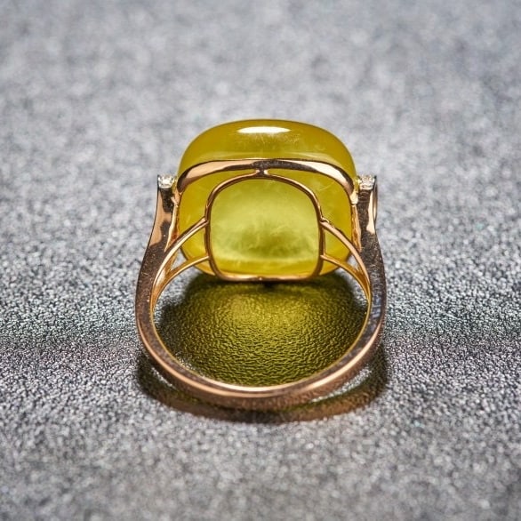 14k Gold 17.1 Ct Natural Prehnite & Diamond Ring - 4