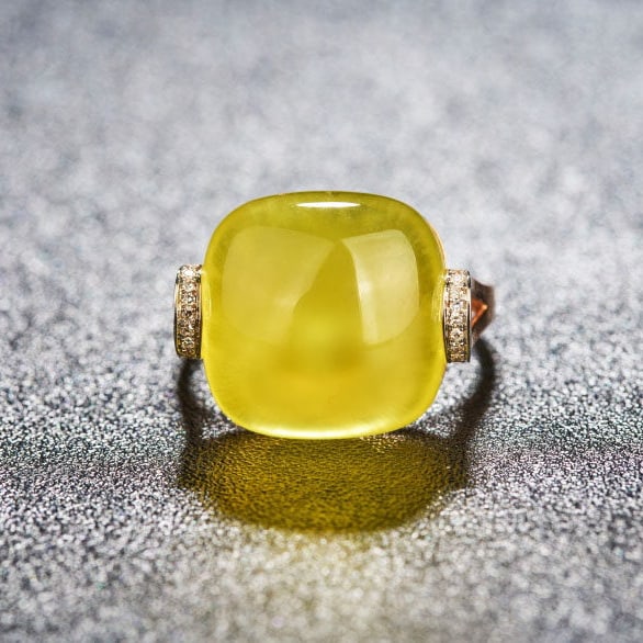 14k Gold 17.1 Ct Natural Prehnite & Diamond Ring - 6