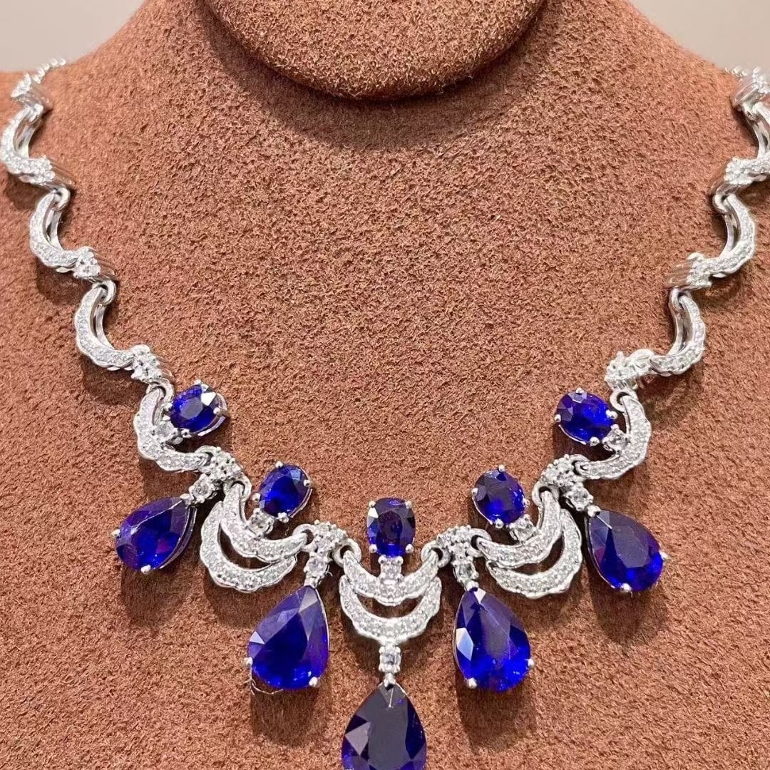 14k Gold 8.05 Ctw Natural Sapphire & Diamond Necklace - 5