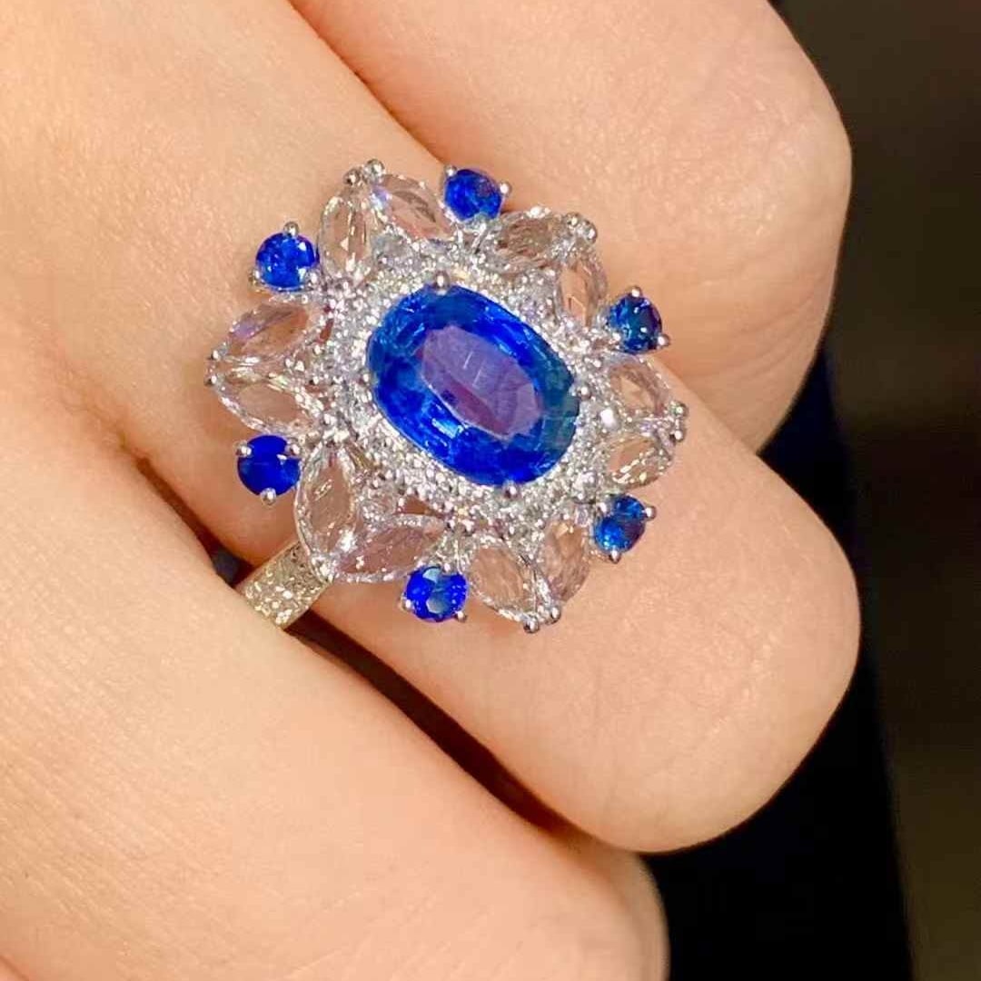 14k Gold 1.5 Ct Natural Sapphire & Diamond Ring - 3