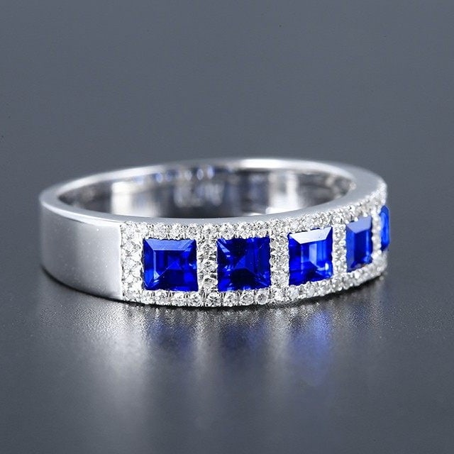 14k Gold 1.37 Ctw Vivid Blue Natural Sapphire & Diamond Ring - 2