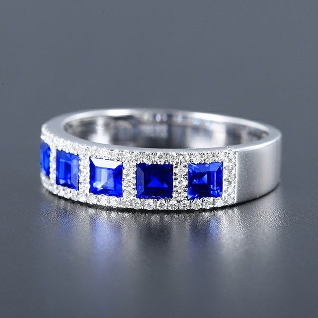 14k Gold 1.37 Ctw Vivid Blue Natural Sapphire & Diamond Ring - 3