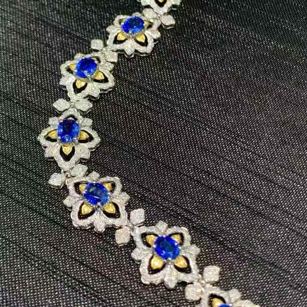 14k Gold 7.2 Ct Natural Sapphire & Diamond Bracelet - 3