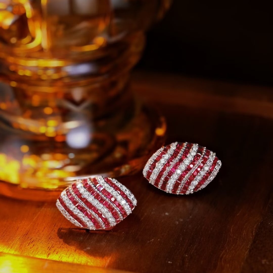 14k Gold 2.88 Ctw Natural Ruby & Diamond Earrings - 6