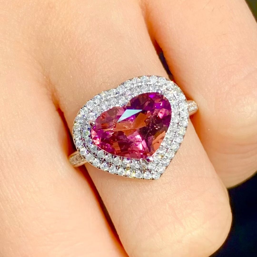 14k Gold 2.4 Ct Natural Tourmaline & Diamond Ring - 4