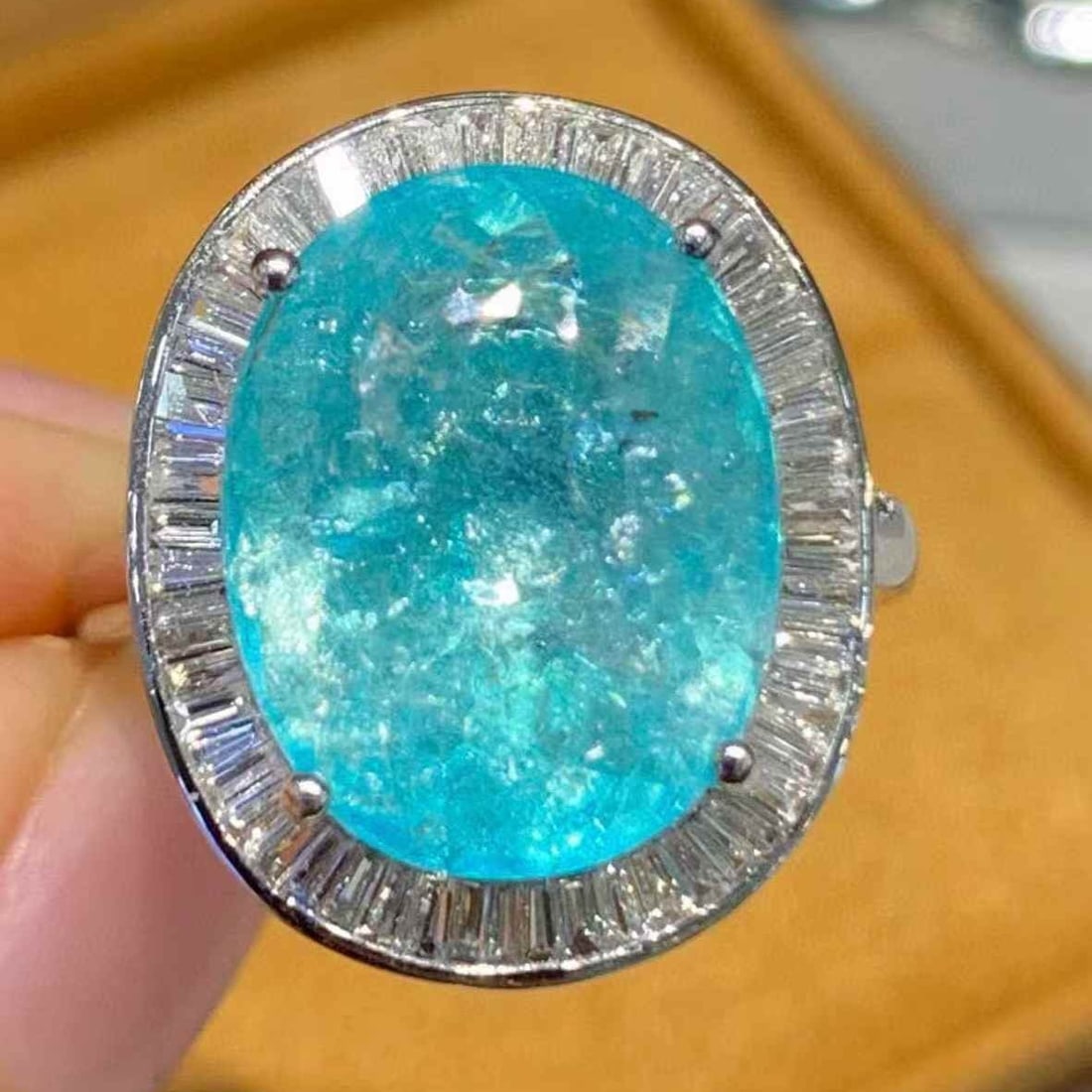 14k Gold 6.6 Ct Natural Paraiba Tourmaline & Diamond Ring - 2