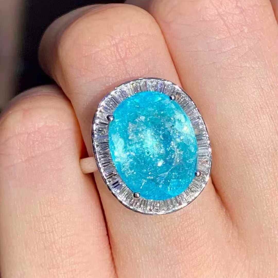 14k Gold 6.6 Ct Natural Paraiba Tourmaline & Diamond Ring - 5
