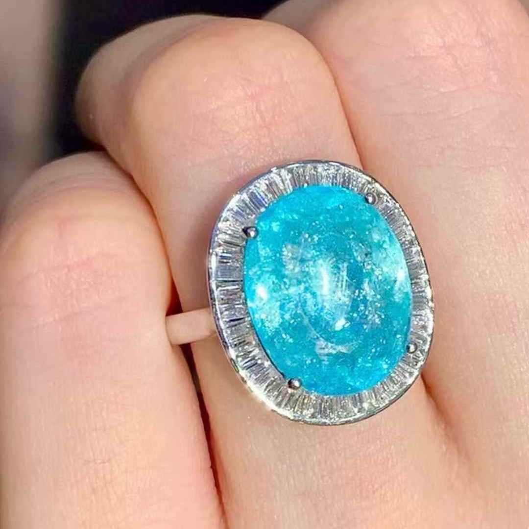 14k Gold 6.6 Ct Natural Paraiba Tourmaline & Diamond Ring - 6