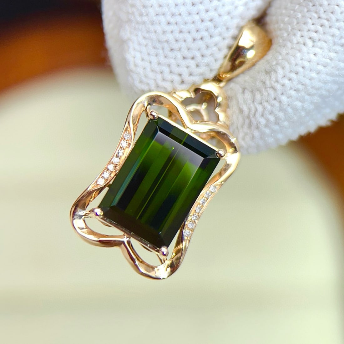 14k Gold 4.54 Ctw Natural Tourmaline & Diamond Pendant( Without Chain ) - 2