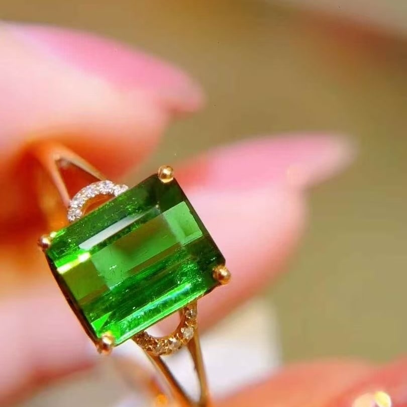 14k Gold 2.55 Ct Natural Tourmaline & Diamond Ring - 2