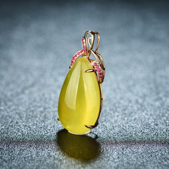 14k Gold 23.56 Ct Natural Prehnite & Ruby Pendant( Without Chain ) - 3