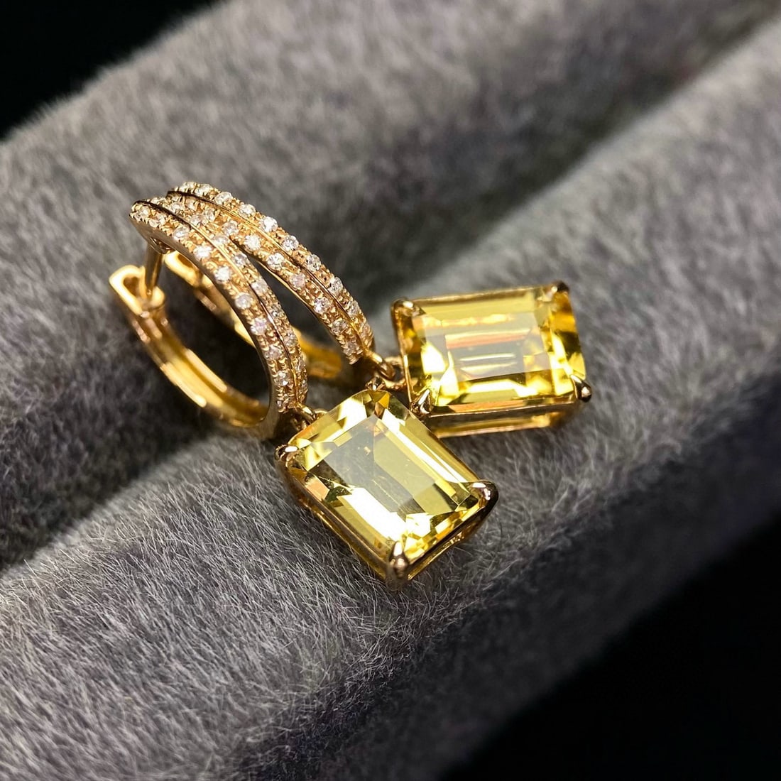 14k Gold 2.63 Ct Natural Citrine & Diamond Earrings - 2