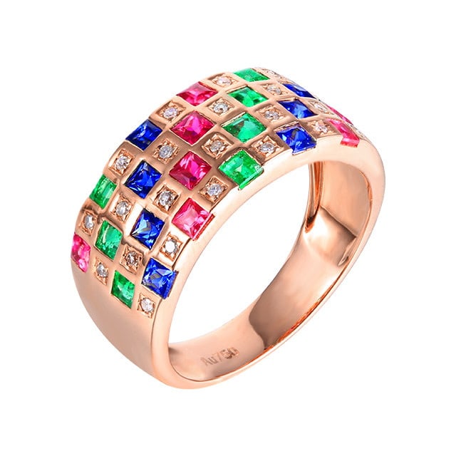 14k Gold 1.56 Ctw Natural Ruby & Sapphire & Emerald Ring - 5