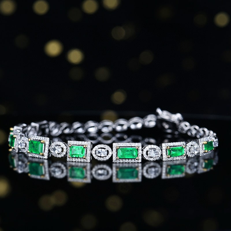 14k Gold 2.24 Ctw Natural Emerald & Diamond Bracelet - 2