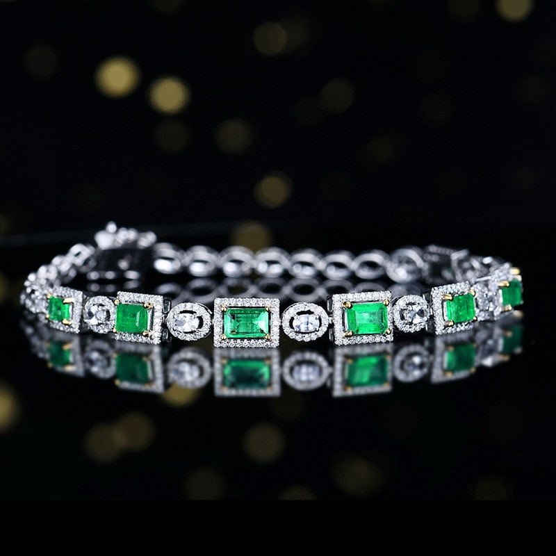 14k Gold 2.24 Ctw Natural Emerald & Diamond Bracelet - 3