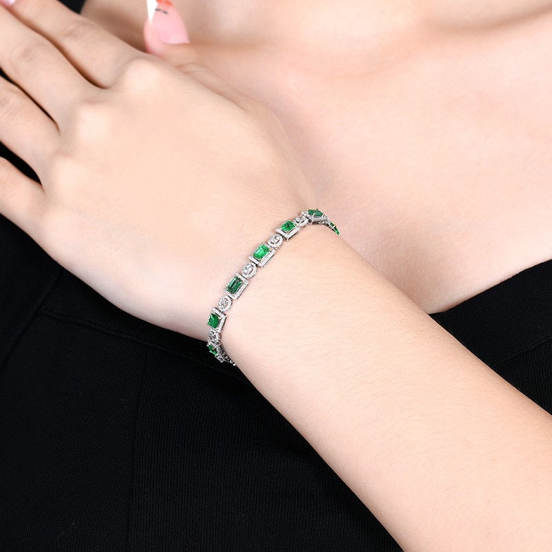 14k Gold 2.24 Ctw Natural Emerald & Diamond Bracelet - 7