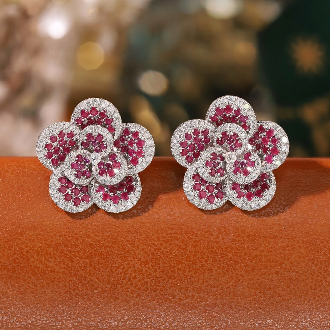 14k Gold 1.2 Ctw Natural Ruby & Diamond Earrings: Ref:231105120 // gold content:14k gold // main gemstone:ruby // shape:round // carat weight:0. 8ct // color:red // treatment:natural // cut grade:g // // adjacent gemstone 2 : diamond //
