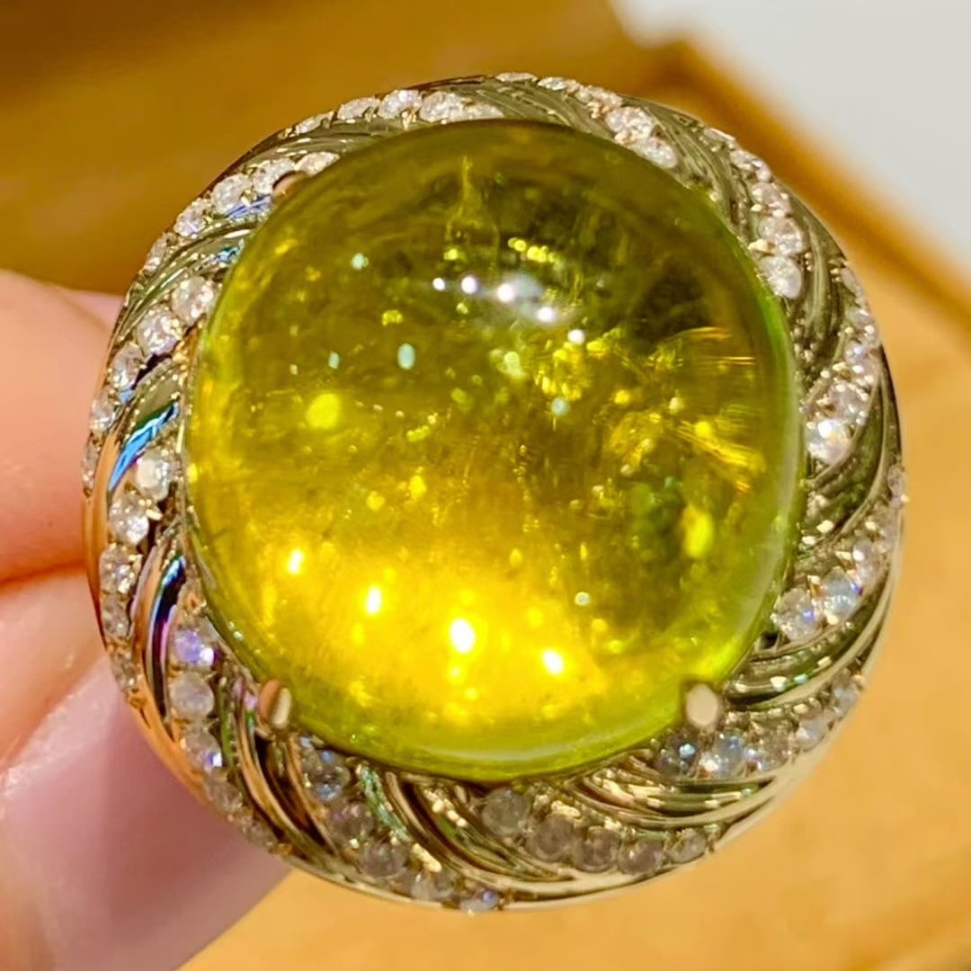 14k Gold 15.6 Ct Natural Tourmaline & Diamond Ring - 2