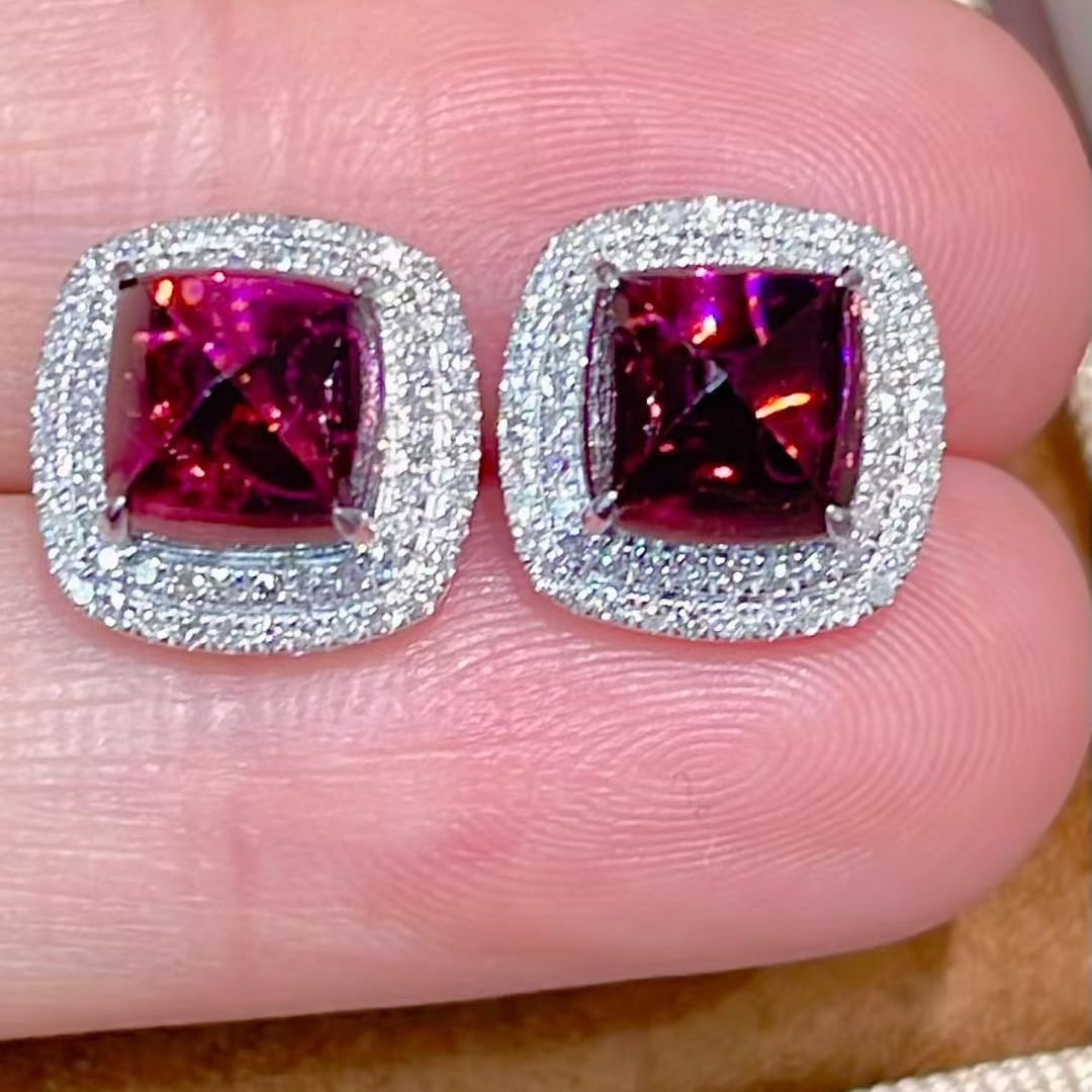 14k Gold 4.15 Ct Natural Tourmaline & Diamond Earrings - 2