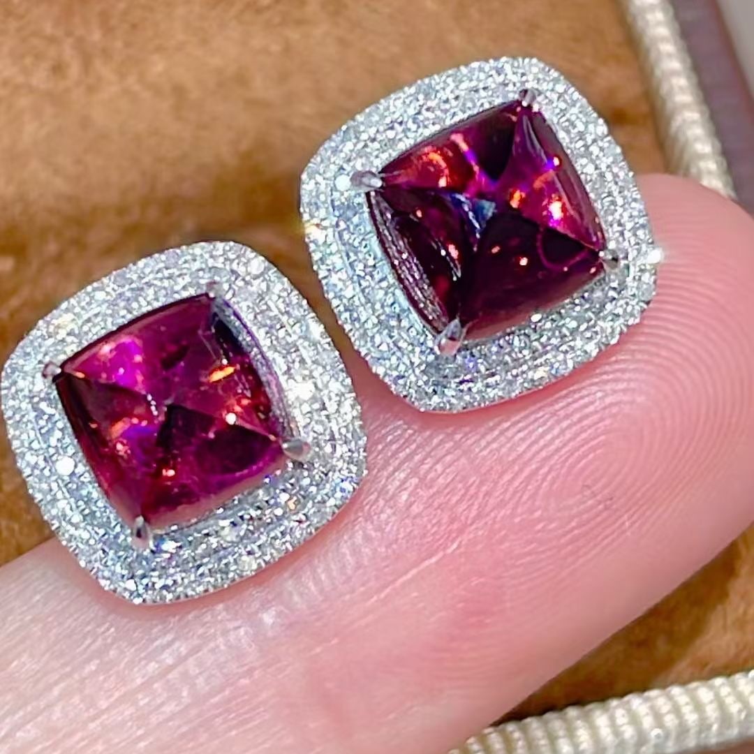 14k Gold 4.15 Ct Natural Tourmaline & Diamond Earrings - 3