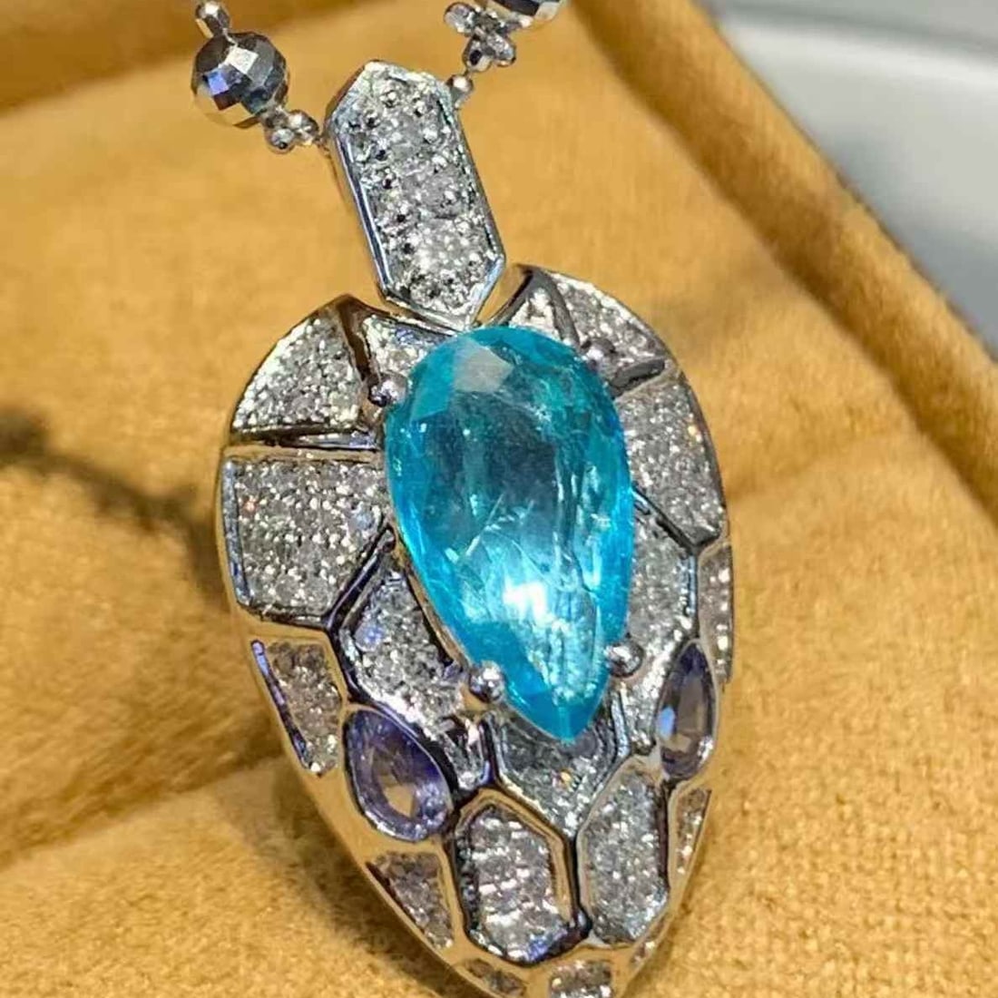 14k Gold 1.00 Ct Natural Paraiba Tourmaline & Diamond Pendant( Without Chain ) - 2