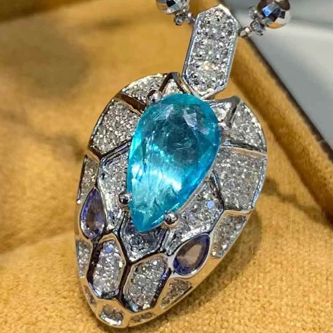 14k Gold 1.00 Ct Natural Paraiba Tourmaline & Diamond Pendant( Without Chain ) - 3