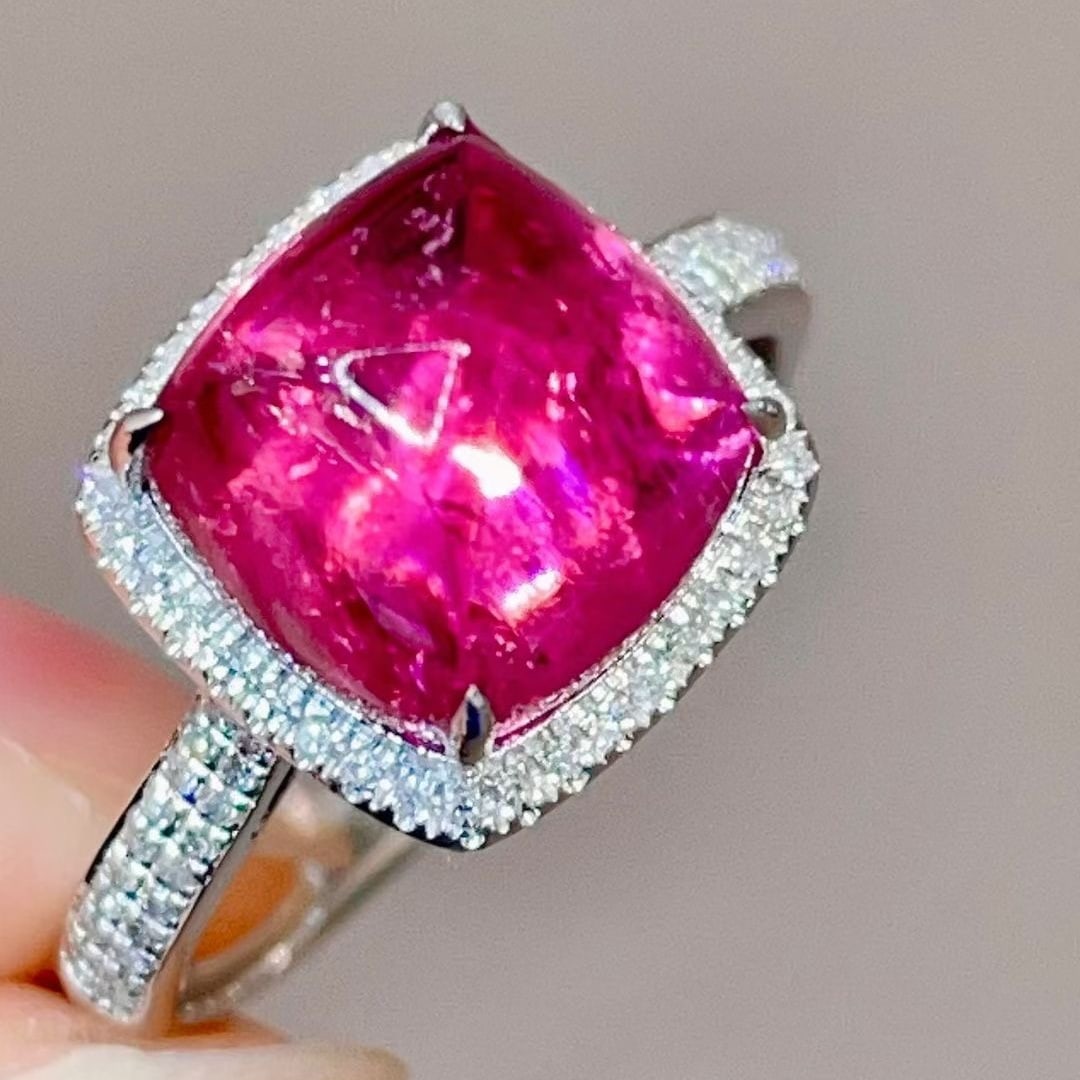 14k Gold 5.15 Ctw Natural Tourmaline & Diamond Ring - 2