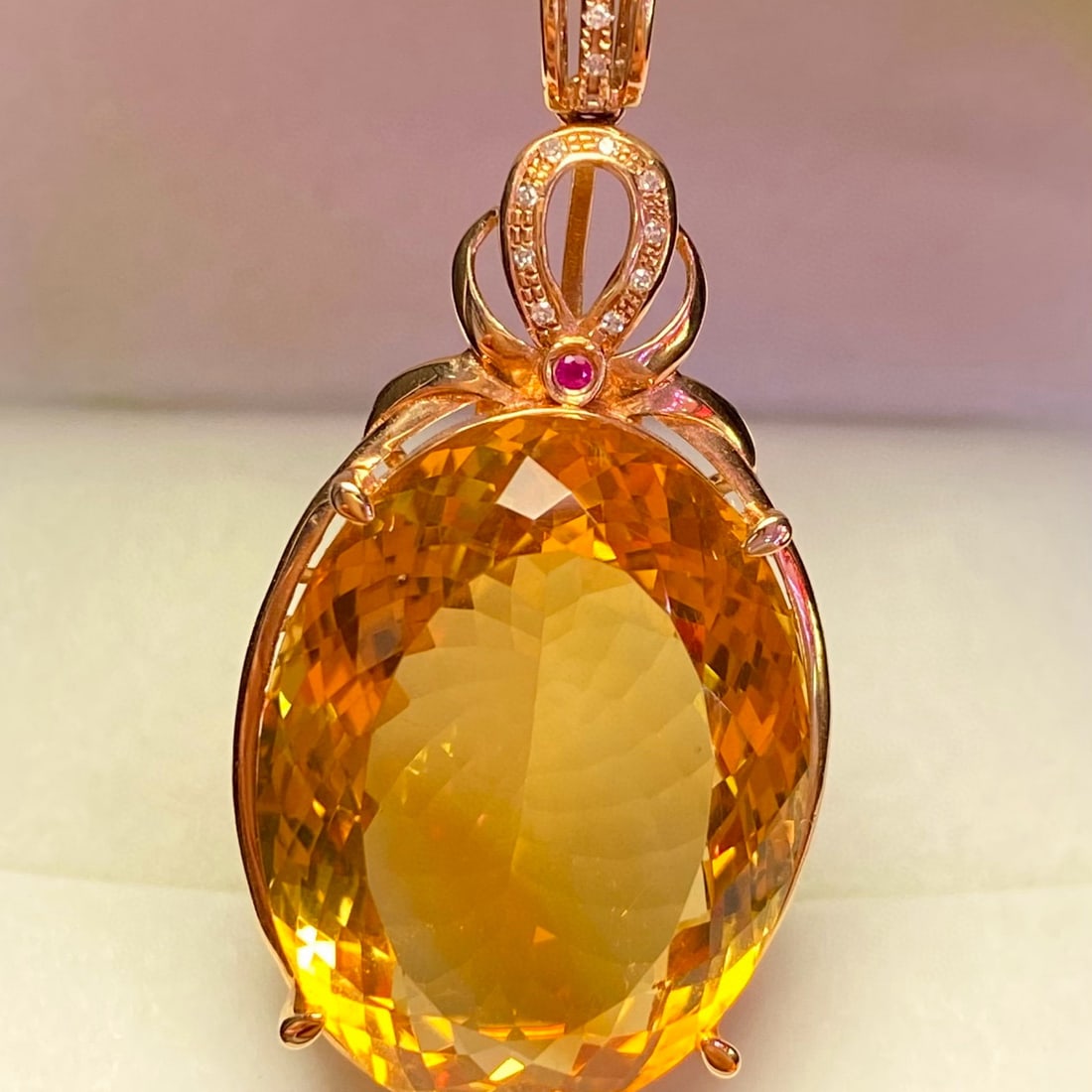 14k Gold 31.45 Ct Natural Citrine & Diamond Pendant( Without Chain ) - 2