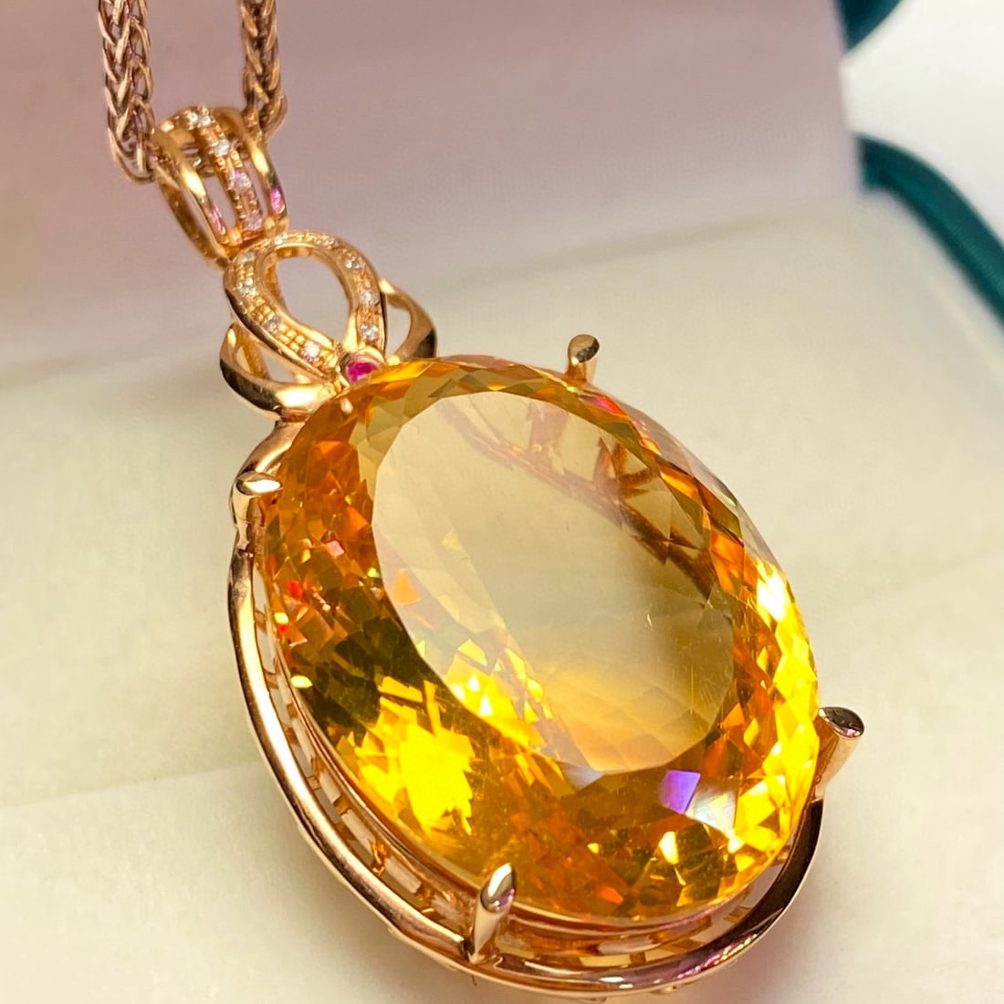14k Gold 31.45 Ct Natural Citrine & Diamond Pendant( Without Chain ) - 4