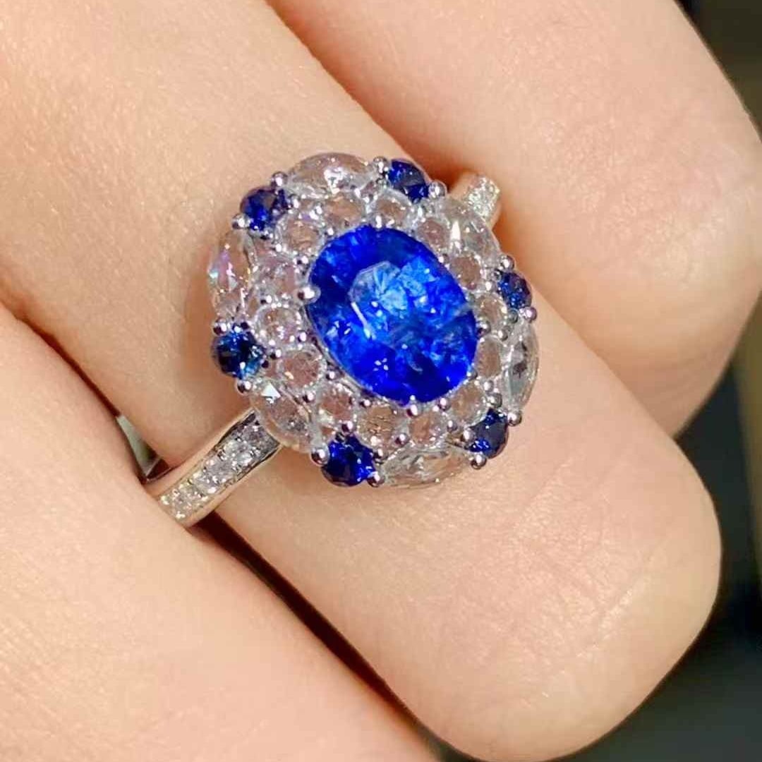 14k Gold 1.4 Ct Natural Sapphire & Coloured Gemstone & Diamond Ring - 6