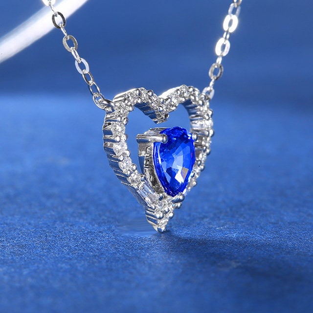 14k Gold 1.05 Ctw Natural Sapphire & Diamond Necklace - 2