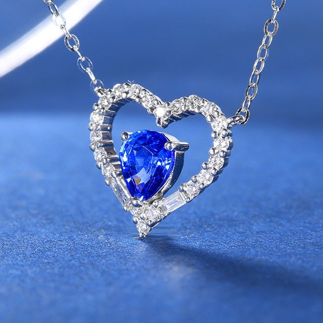 14k Gold 1.05 Ctw Natural Sapphire & Diamond Necklace - 3